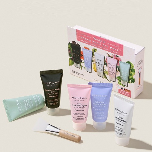 Mary & May Vegan Wash Off Mask Mini Gift Set 純素水洗式面膜迷你套裝30g*5件 (送矽膠面膜刷)