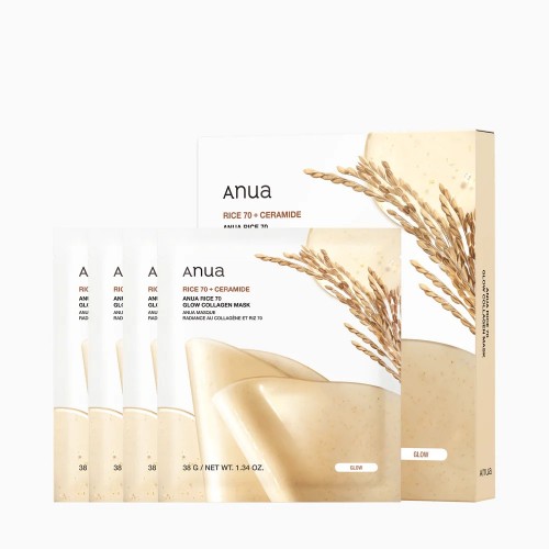 ANUA Rice 70 Glow Collagen Mask 大米蛋白70%光澤修護膠原蛋白面膜4片/盒