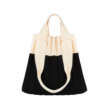 PLEATSMAMA Two-Way Shopper Bag White Black