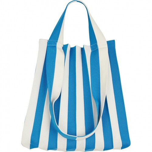 PLEATSMAMA Two-Way Shopper Bag Blue Stripe