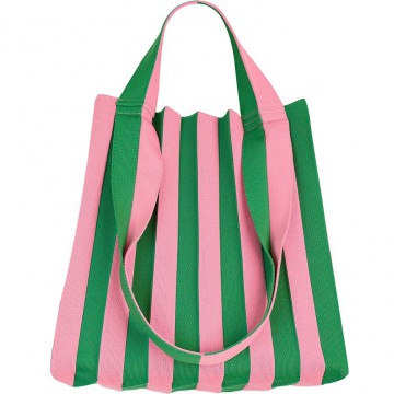 PLEATSMAMA Two-Way Shopper Bag Pink Green Stripe
