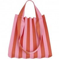 PLEATSMAMA Two-Way Shopper Bag Red Pink Stripe