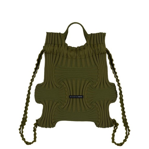 PLEATSMAMA Mini Bow Backpack Khaki