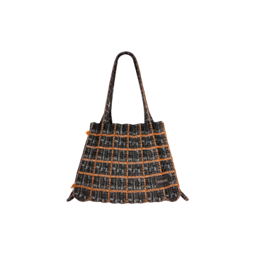 PLEATSMAMA Tweed Shopper Bag Orange