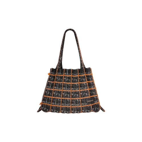 PLEATSMAMA Tweed Shopper Bag Orange