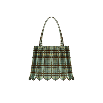 PLEATSMAMA Tweed Shopper Bag Pistachio