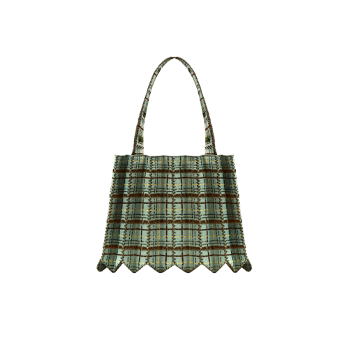 PLEATSMAMA Tweed Shopper Bag Pistachio