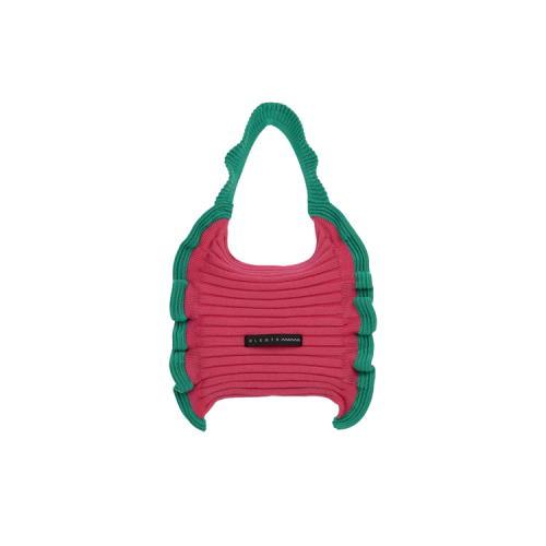 PLEATSMAMA Ruffle Mini Tote Bag Pink Green