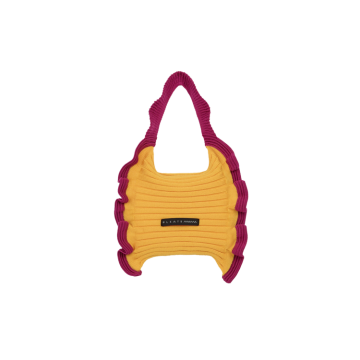 PLEATSMAMA Ruffle Mini Tote Bag Yellow Pink