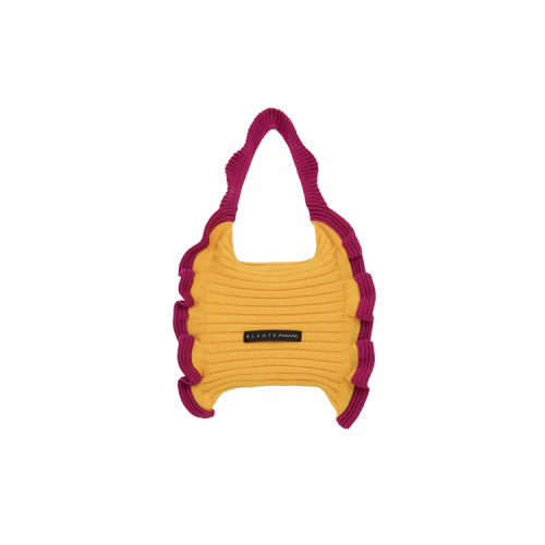 PLEATSMAMA Ruffle Mini Tote Bag Yellow Pink