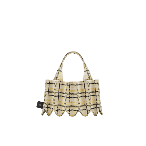 PLEATSMAMA Tweed Mini Tote Bag Eggnog
